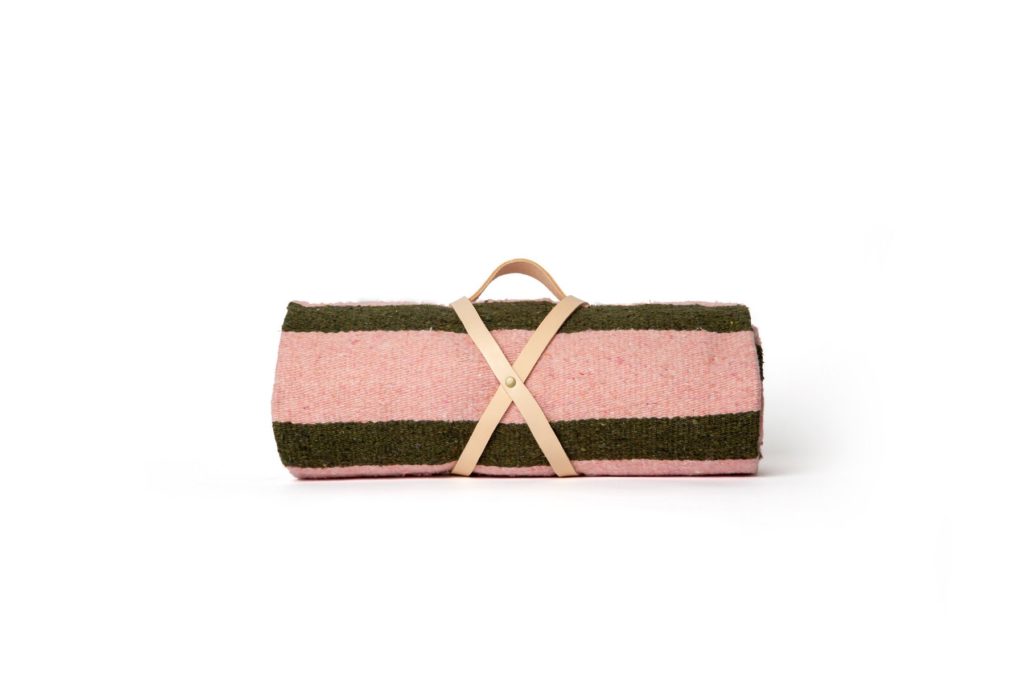 Pink and brown striped travel or beach blanket